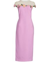 Oscar de la Renta - Floral-embellished Sheath Midi Dress - Lyst
