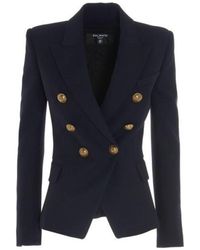 Balmain - Black Double-breasted Blazer With Gold Buttons - Lyst