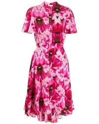 McQueen - Orchid Pink Floral Print Endangered Silk Midi Dress - Lyst