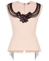 BCBGMAXAZRIA - Virginie Beaded Fringe Peplum Top - Lyst