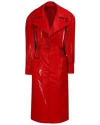 Mugler - Belted Glossy Red Trench Coat - Lyst