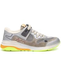 Gucci - Ultrapace Metallic Leather Distressed Suede Sneakers It 36 - Lyst