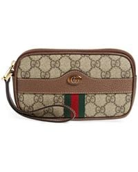 Gucci Tan Clutch Ophidia Gg Supreme Wristlet Wallet - Brown