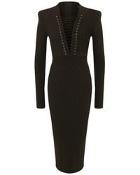 Balmain - Lace-up Long Sleeve Midi Sweater Dress - Lyst