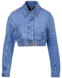Balmain - Cropped Denim Jacket Fr 36 (us 4) - Lyst