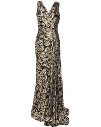 Cult Moda - Black Rose Print Gold Shimmer Pleated Prom Dress - Lyst