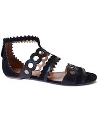 Alaïa - Suede Leather Circle Detail Ankle Strap Sandals - Lyst
