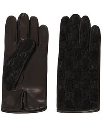 Gucci - Black Leather Embossed Monogram GG Gloves - Lyst