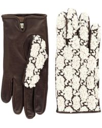 Gucci - Brown Leather Embossed Monogram GG Gloves - Lyst