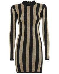 Balmain - Lurex Gold Black Striped Pattern Mini Dress - Lyst