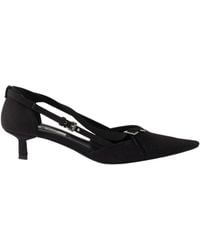 Prada - Pointed Slingback Black Kitten Heel Pumps - Lyst