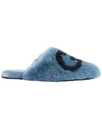 Gucci - Interlocking G Faux Fur Slippers In Blue - Lyst