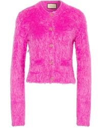 Gucci - Pink Brushed Wool Cardigan - Lyst