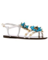 Dolce & Gabbana - Embellished Flat Sandals - Lyst