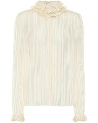 Saint Laurent - Ivory Ruffle-collar Striped Silk Shirt - Lyst