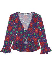 Saint Laurent - Ruffled Floral-print Crepe Blouse - Lyst
