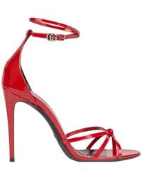 Gucci - Red Patent Leather Double G Ankle Strap Sandals - Lyst