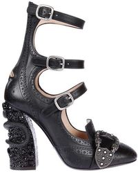 Gucci Queercore Snake Heel Leather Broque Booties - Black