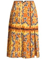 Valentino - Pleated Logo Print Silk Midi Skirt - Lyst