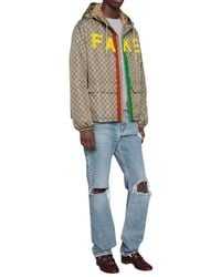 Gucci 'fake/not' Print GG Nylon Jacket in Natural for Men | Lyst Gucci 'fake/not' Print GG Nylon Jacket in Natural for Men | Lyst
