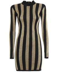 Balmain - Lurex Gold Black Striped Pattern Mini Dress - Lyst