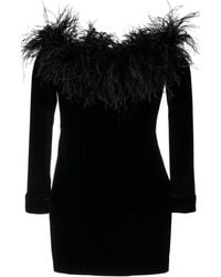 Alessandra Rich - Feather-trim Velvet Mini Dress - Lyst