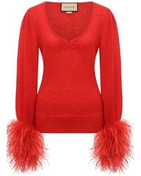 Gucci - Red Feather Cuff Mohair Sweater - Lyst