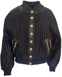 Balmain - Striped Cotton Teddy Jacket Black Gold - Lyst
