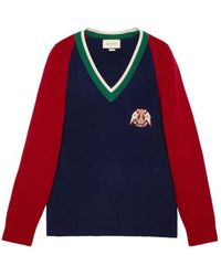 Gucci - V-neck Wool Sweater With Lyre - Lyst