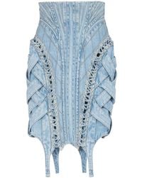 Balmain - High-waist Lace-up Denim Skirt - Lyst