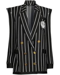 Balmain - Double-breasted Black White Striped Wool Blazer - Lyst