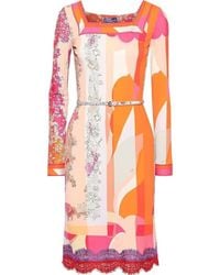 Emilio Pucci - Lace-trimmed Printed Jersey Dress - Lyst