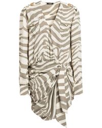 Balmain - Draped Zebra Print Wrap Dress - Lyst