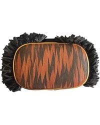 BCBGMAXAZRIA - Fringed Tiger-print Satin Clutch With Chain - Lyst
