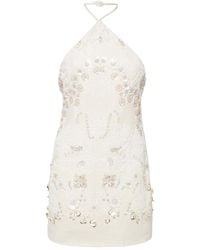 Valentino - Floral Sequin Beaded Halter Mini Dress - Lyst