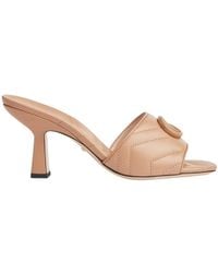 Gucci - Double G Beige Leather Slide Sandals - Lyst