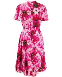 Alexander McQueen - Orchid Pink Floral Print Endangered Silk Midi Dress - Lyst