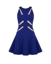 BCBGMAXAZRIA - Solie Tulle Insert Cut Out Blue Dress - Lyst