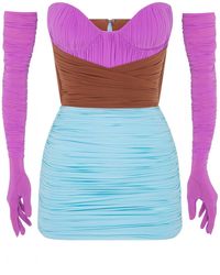 Alex Perry - Stone Gloved Ruched Mesh Mini Dress - Lyst