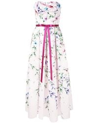 Marchesa - Strapless Printed Mikado Corseted Gown - Lyst