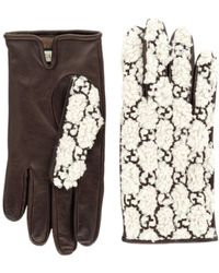 Gucci - Brown Leather Embossed Monogram GG Gloves - Lyst