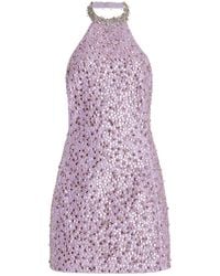 DES_PHEMMES - Embroidered Stretch Satin Halter Mini Dress - Lyst