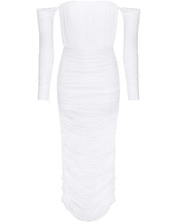 Alex Perry - Sterling Ruched Mesh Midi Dress - Lyst