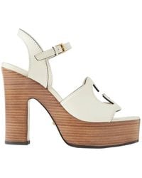 Gucci - White Interlocking G Cutout Leather Platform Sandals - Lyst