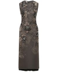 Miu Miu - Graphite Grey Organza Floral Appliqué Beaded Sheath Dress - Lyst