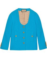 Gucci - Blue Turquoise Cotton Tweed Jacket - Lyst
