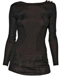 Balmain - Black Long Sleeve Open Back Cotton Blend Top - Lyst