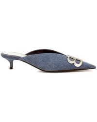 Balenciaga - Bb Denim Kitten-heel Mules - Lyst