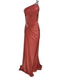 Cult Moda - One Shoulder Beaded Stretch Gown In Brown - Lyst