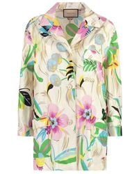 Gucci - Floral Print Silk Oversized Shirt - Lyst